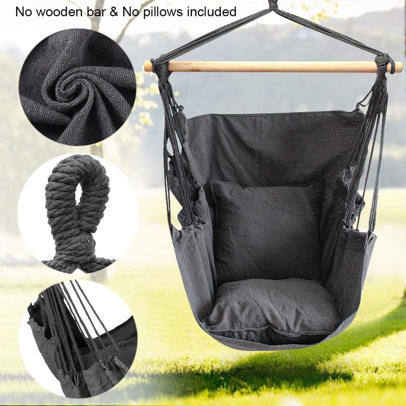 Hatisan Hammock Chair Hanging Rope Swing Seat for Indoor Outdoor, Sturdy Cotton Weave Hammock Swing, Max 300Lbs Hanging Hammock Chair (Pole and Pillows NOT Included, Gray) - Image 2